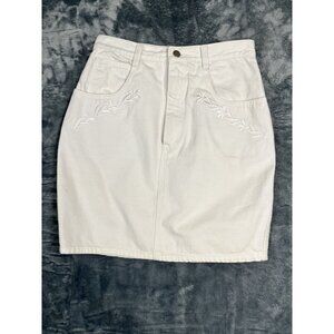 Chazz By Charles Arthur White Denim Embroidered Floral Skirt Women’s Size 11 VTG